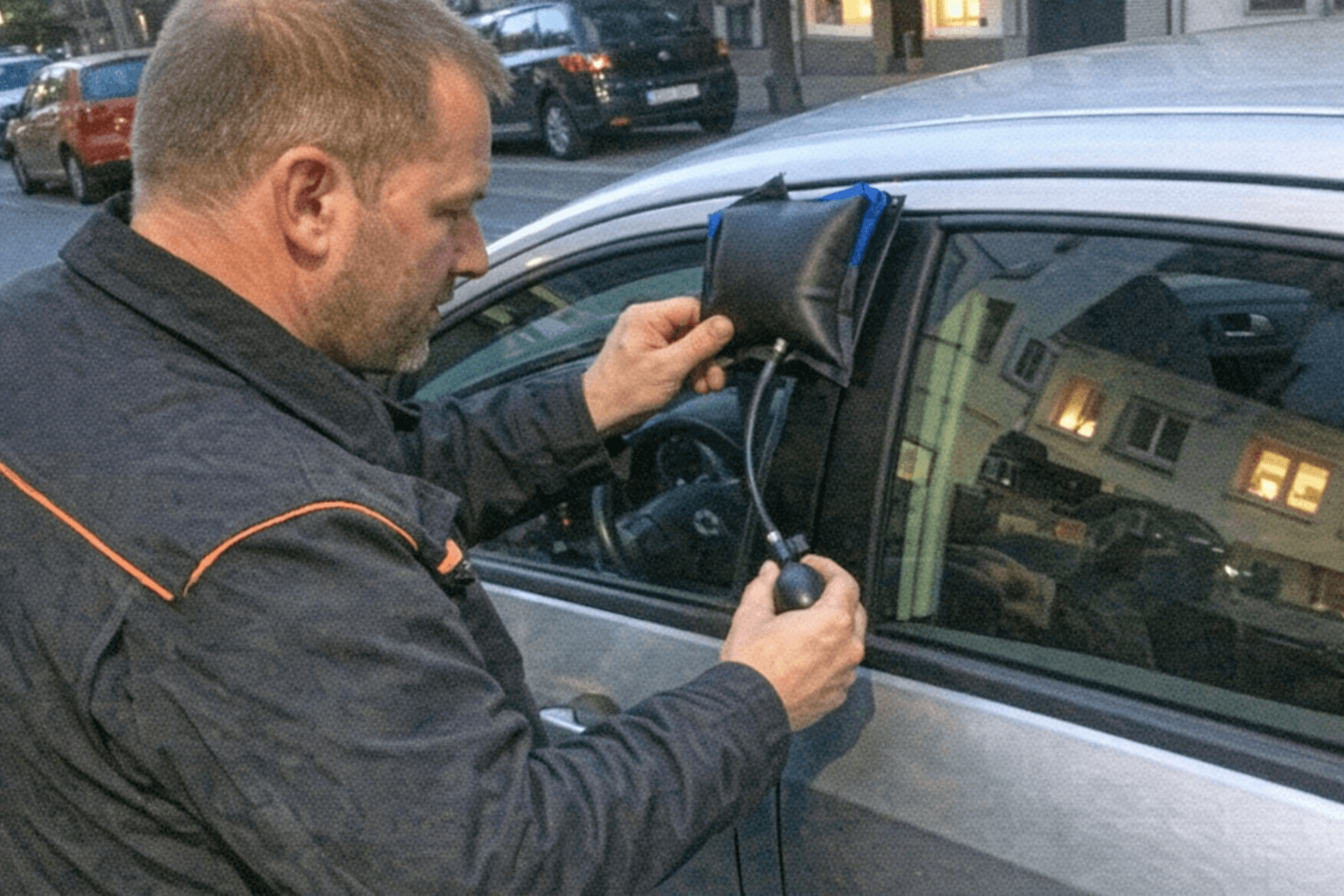 Spezialist bei der Autoöffnung mit einem Luftkissen